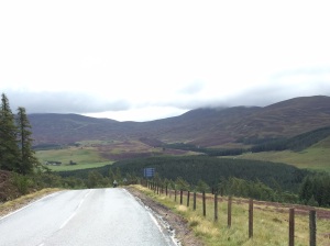 Lower part of the Lecht climb. We have come over the ridge in the far distance and that road you can see there